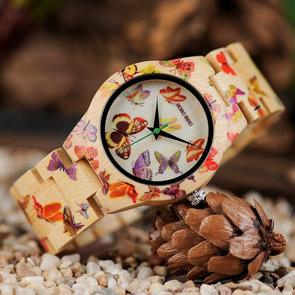 Women's Bamboo Butterfly Printed Quartz Watch - wnkrs