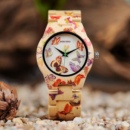 Women's Bamboo Butterfly Printed Quartz Watch - wnkrs