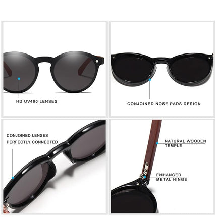 Men's Wooden Frame Round Shaped Sunglasses - wnkrs