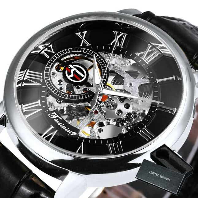 3D Leather Mechanical Automatic Skeleton Watches for Men - wnkrs