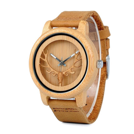 Deer Design Bamboo Wood Genuine Leather Unisex Watches - wnkrs