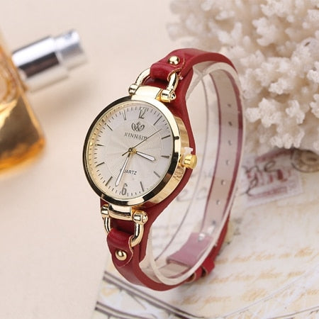 Women's Stylish Wristwatch with Thin Leather Band - wnkrs