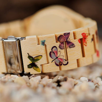 Butterfly Printed Bamboo Wood Women's Watches - wnkrs