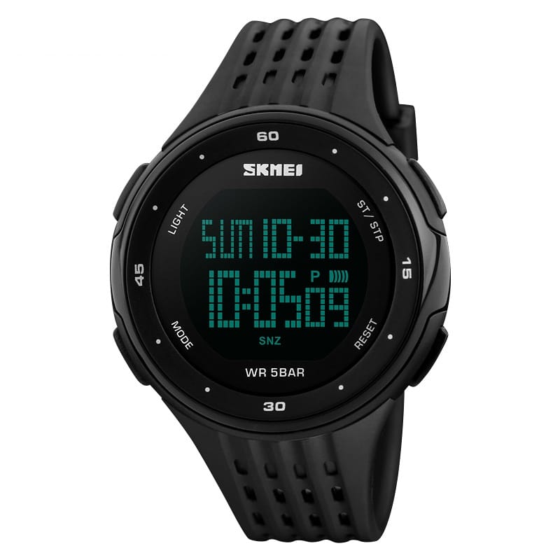 Round Digital Sports-Style Watch, Five Bezel Finishes
