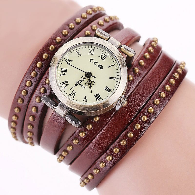 Women's Rivet Leather Bracelet Watch