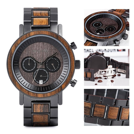 Men's Stainless Steel and Wood Watch - wnkrs