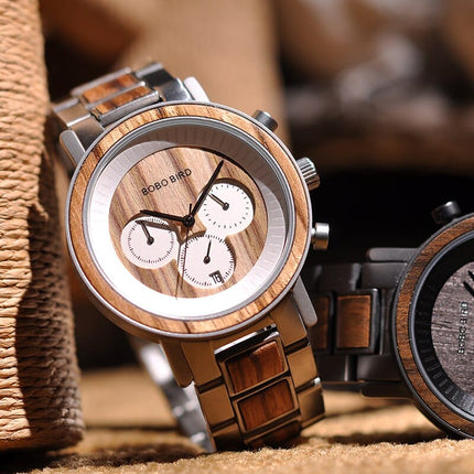 Men's Stainless Steel and Wood Watch - wnkrs