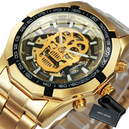 Stainless Steel Mechanical Wristwatches for Men with Skull Design - wnkrs