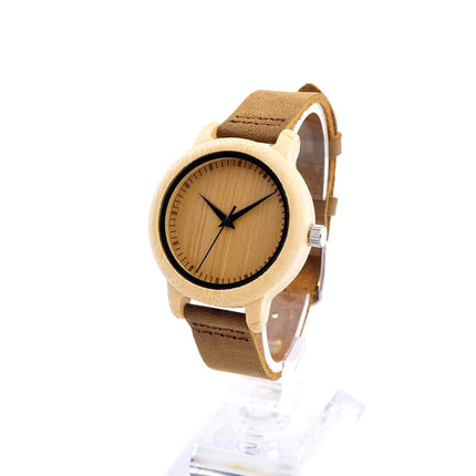 Women's Bamboo Watch with No Numbers Dial - wnkrs