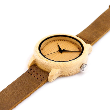Women's Bamboo Watch with No Numbers Dial - wnkrs