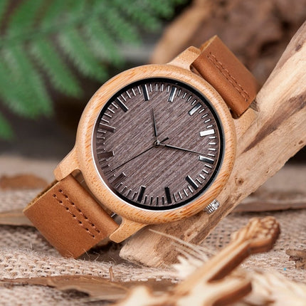 Elegant Genuine Leather Bamboo Wood Men's Watches - wnkrs