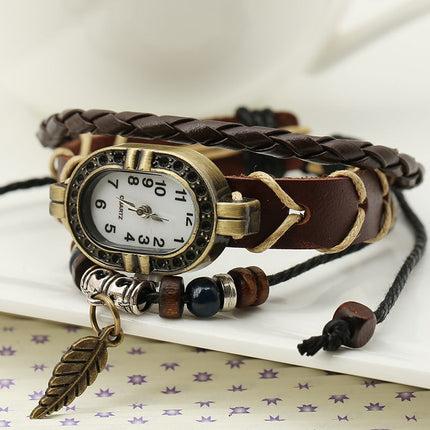 Women's Vintage Leather Bracelet Watch - wnkrs