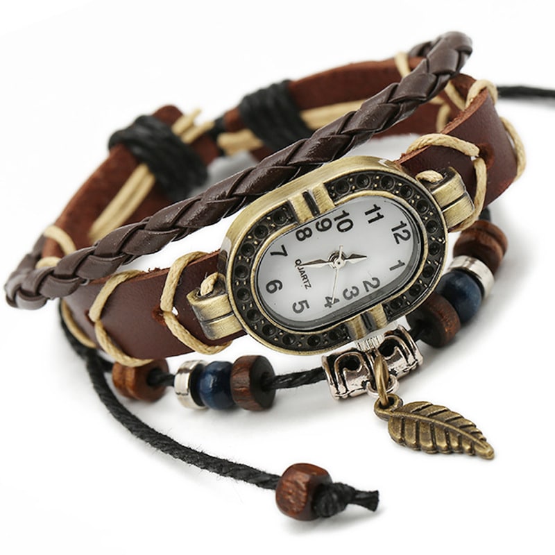 Women's Vintage Leather Bracelet Watch