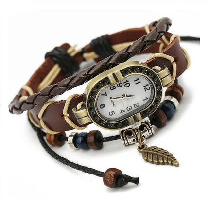 Women's Vintage Leather Bracelet Watch - wnkrs