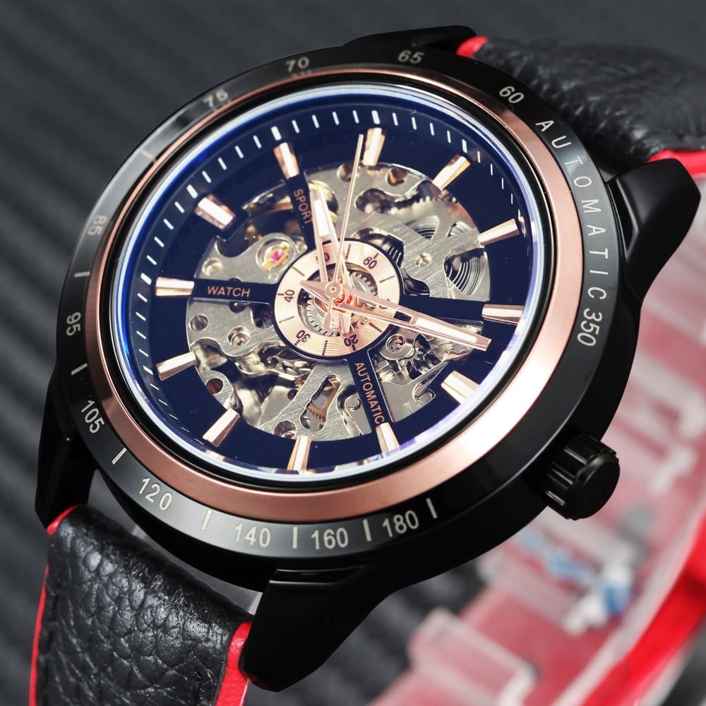 Waterproof Mechanical Wristwatches for Men with Transparent Skeleton Dial