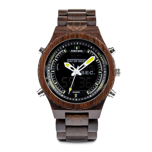 Men's Wood Digital Night Vision Wristwatch - wnkrs