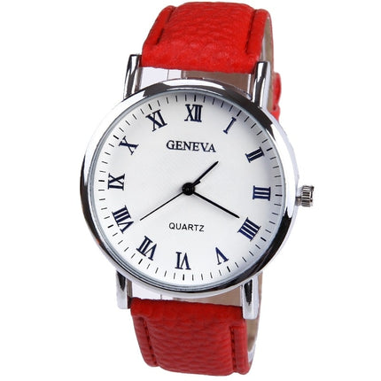Men's Elegant Silver-Colored Wristwatch with Colorful Leather Band - wnkrs