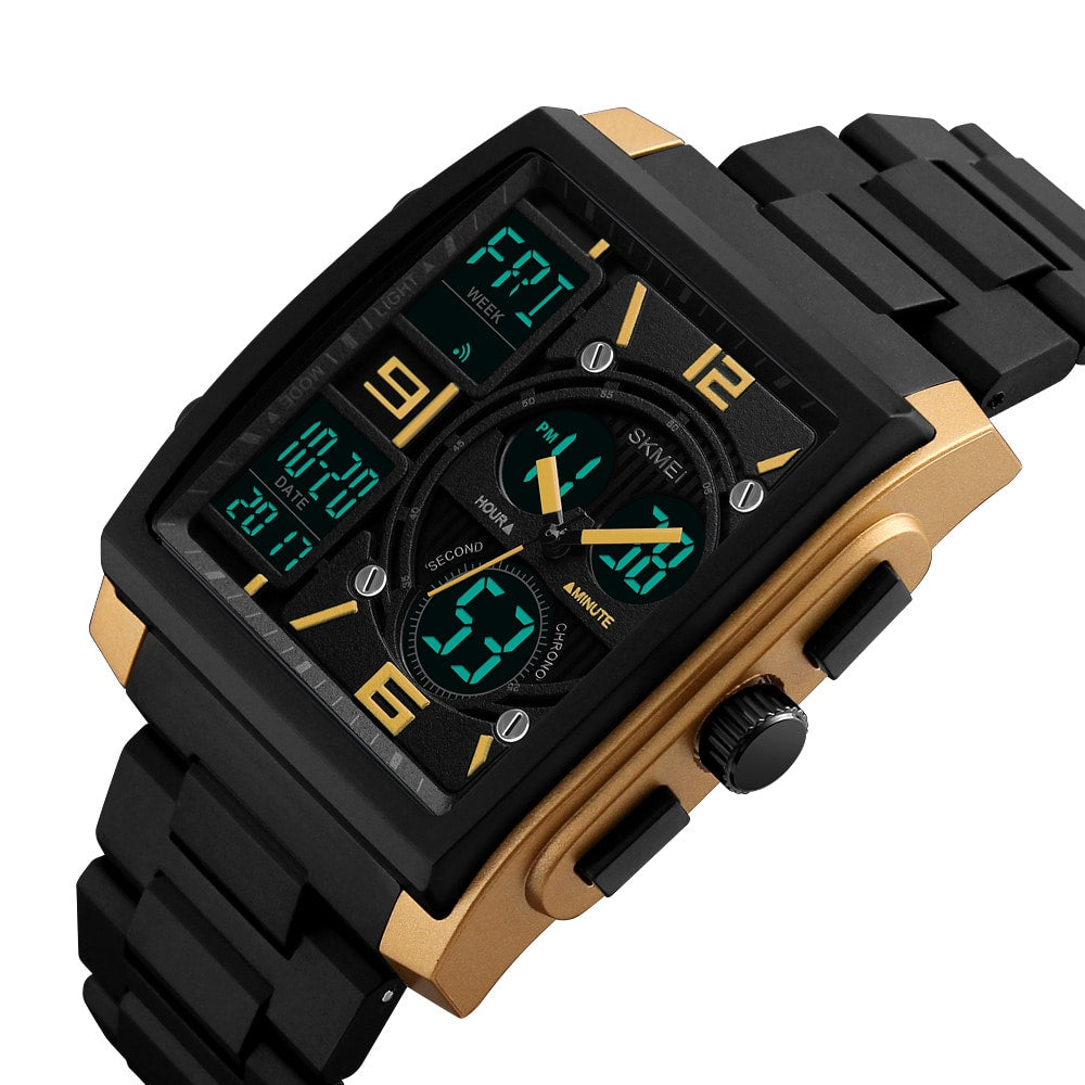 Rectangular Analog-Digital Sports-Style Watch