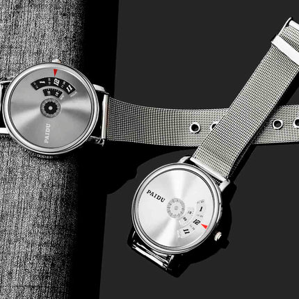 Men's Elegant Silver-colored Wristwatch with Stainless Steel Band - wnkrs