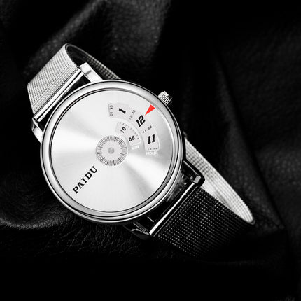 Men's Elegant Silver-colored Wristwatch with Stainless Steel Band - wnkrs