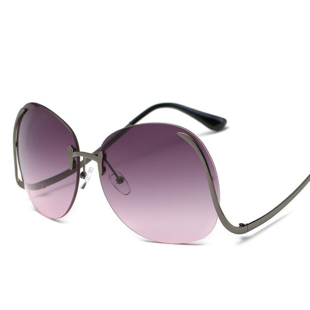 Women's Stylish Rimless Sunglasses with Large Colorful Lenses - wnkrs