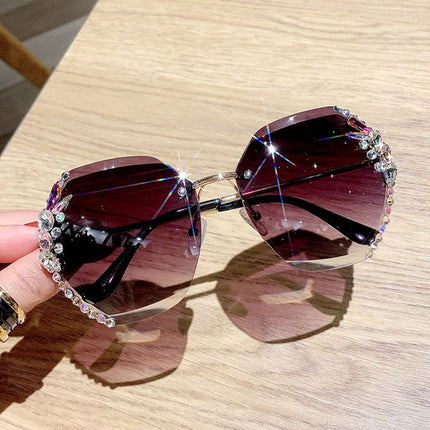 Women's Rimless Crystal Patterned Sunglasses - wnkrs