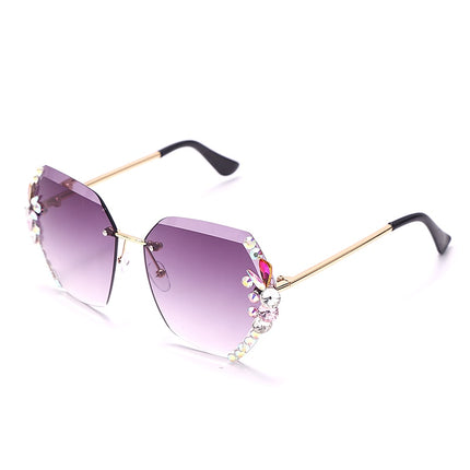 Women's Rimless Crystal Patterned Sunglasses - wnkrs