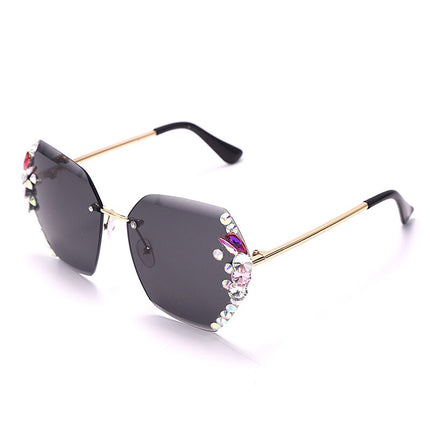 Women's Rimless Crystal Patterned Sunglasses - wnkrs