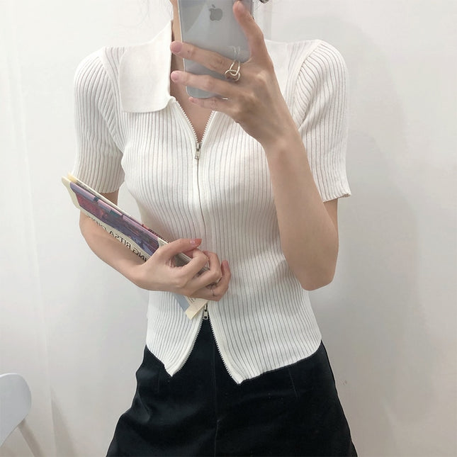 Women's Polo Collar Slim Knitted Top - Wnkrs