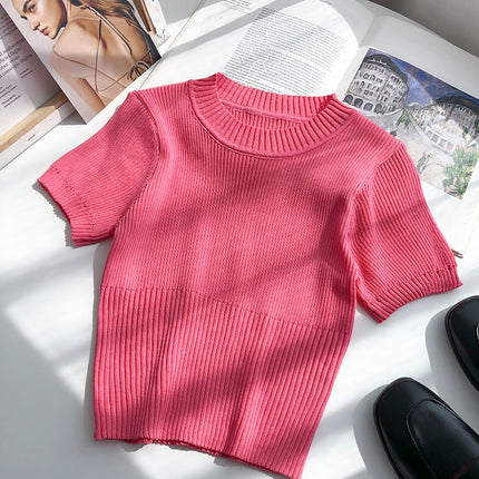 Women's Short Sleeved Knitted Crop Top - Wnkrs
