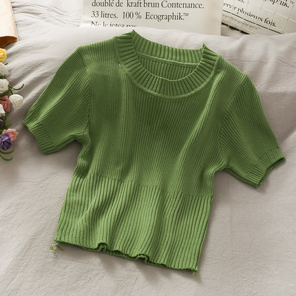 Women's Short Sleeved Knitted Crop Top - Wnkrs