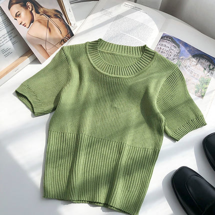 Women's Short Sleeved Knitted Crop Top - Wnkrs