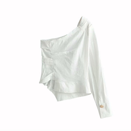 One Shoulder White Blouse for Women - Wnkrs