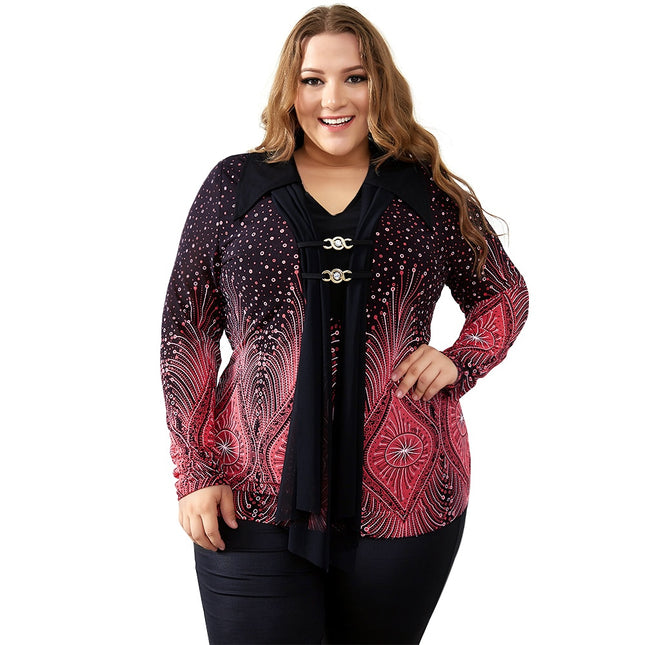 Vintage Plus Size Flare Sleeve Top with Diamonds Decoration - Wnkrs