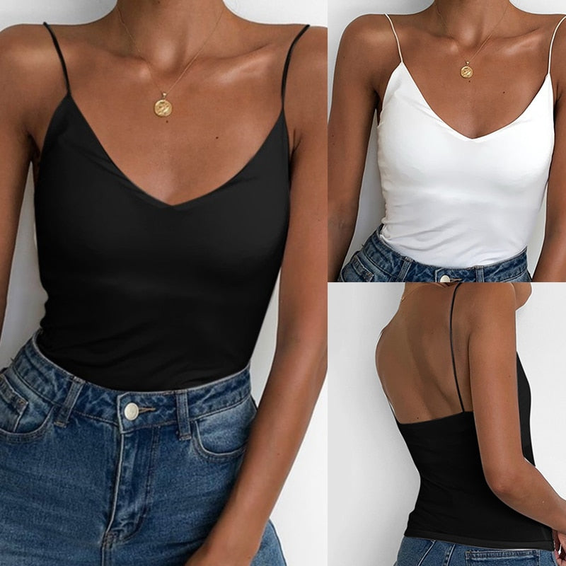Satin Thing Spaghetti Strap Tank Top for Women