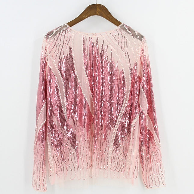 Women's Sequined Sheer Blouse - Wnkrs