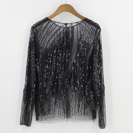 Women's Sequined Sheer Blouse - Wnkrs