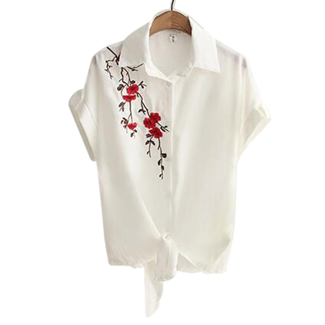 Women's Casual Blouse With Floral Embroidery - Wnkrs