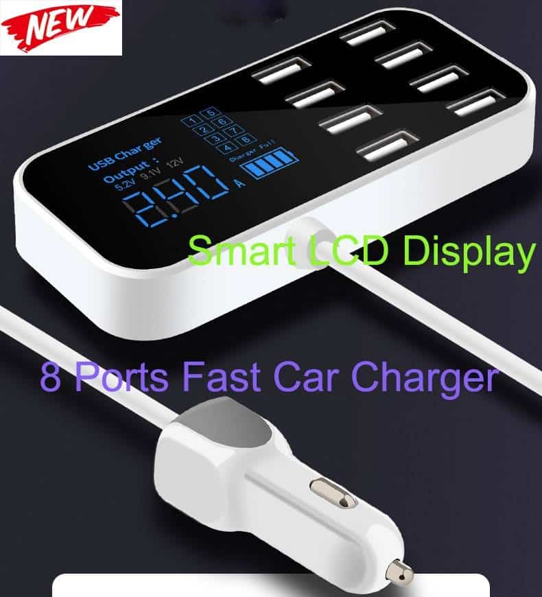 Eight-Port USB Car Charging Hub with Display