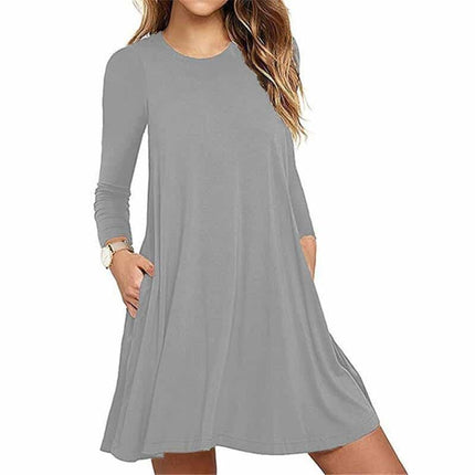 Casual Thin Women's Long Sleeved A-Line Dress - Wnkrs