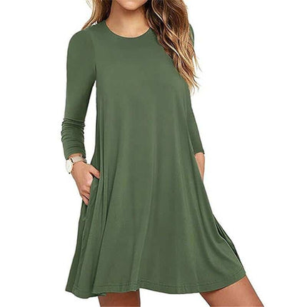 Casual Thin Women's Long Sleeved A-Line Dress - Wnkrs
