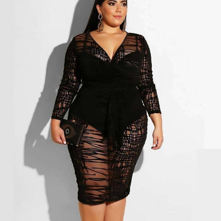 Deep V-Neck Long Sleeved Dress - Wnkrs