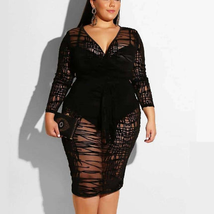 Deep V-Neck Long Sleeved Dress - Wnkrs