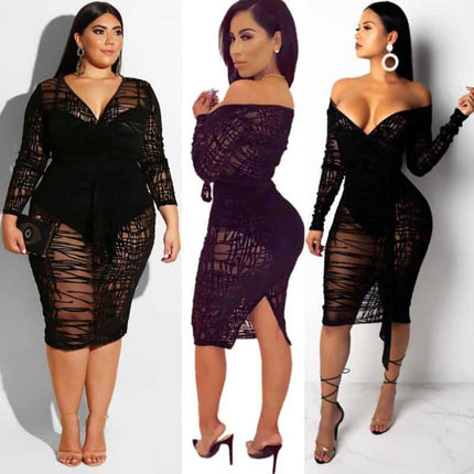 Deep V-Neck Long Sleeved Dress - Wnkrs