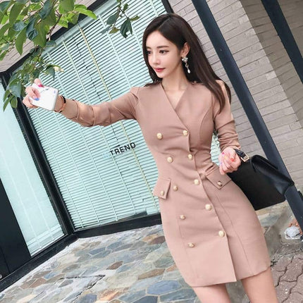 Double Breasted Solid Dress for Women - Wnkrs