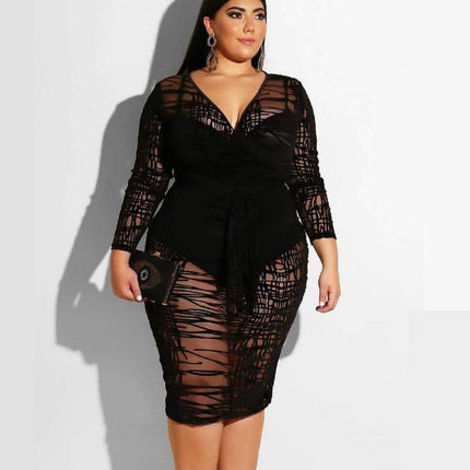 Deep V-Neck Long Sleeved Dress - Wnkrs