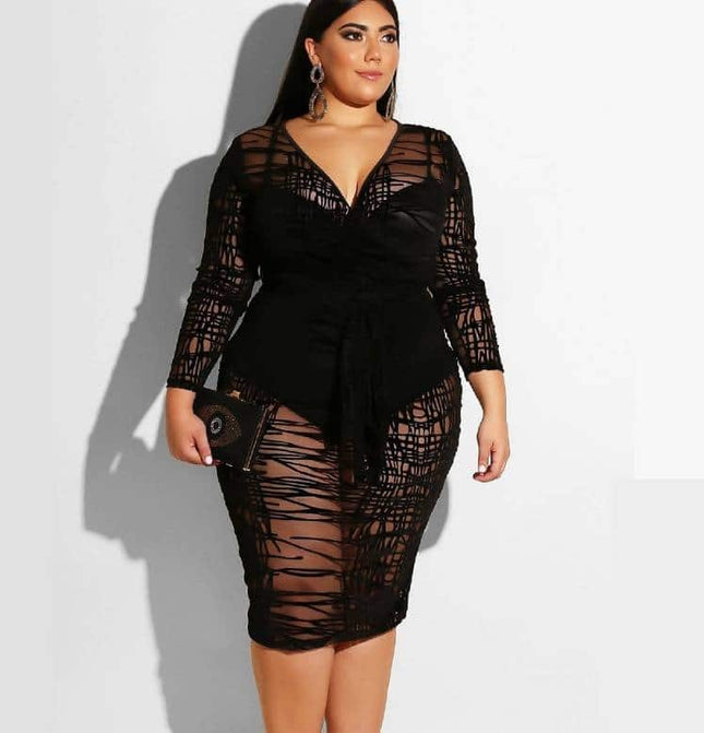 Deep V-Neck Long Sleeved Dress - Wnkrs
