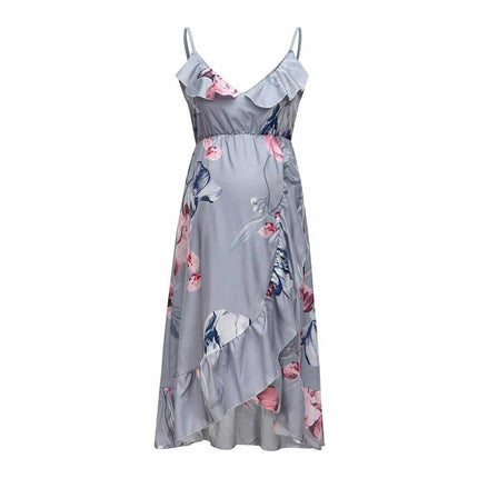 Elegant Maternity Dress Floral Printed Ruffles Sundress - Wnkrs