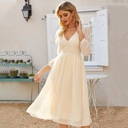 Elegant V-Neck Chiffon Midi Dress for Women - wnkrs