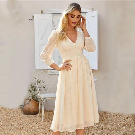 Elegant V-Neck Chiffon Midi Dress for Women - wnkrs